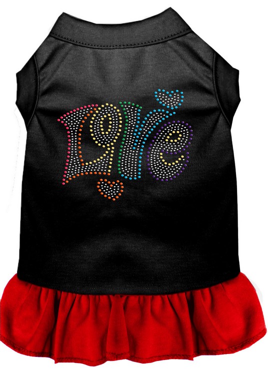 Technicolor Love Rhinestone Pet Dress Black with Red Med